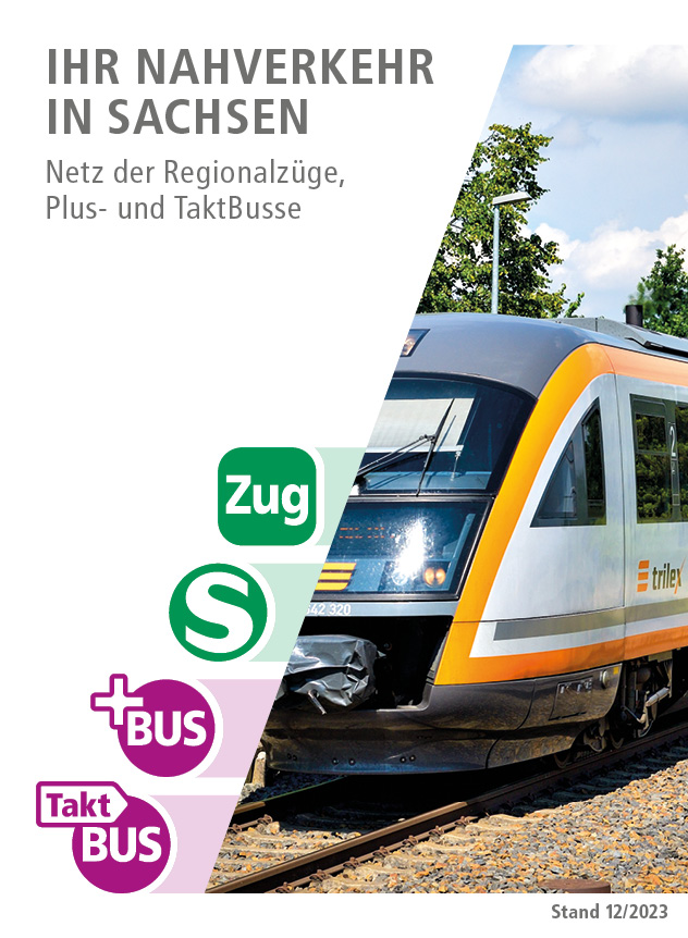 Verkehrsverbund Oberelbe GmbH Broschüre Titelseite: Ihr Nahverkehr in Sachsen. Netz der Regionalzüge, Plus- und TaktBusse