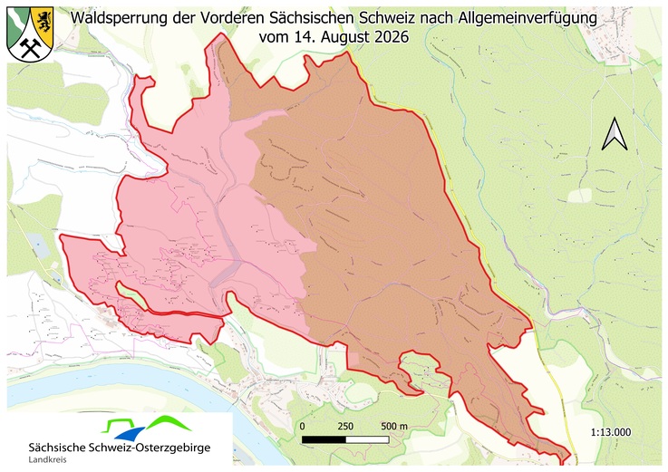 Karte mit dem gesperrten Gebiet, im nachfolgenden Text beschrieben