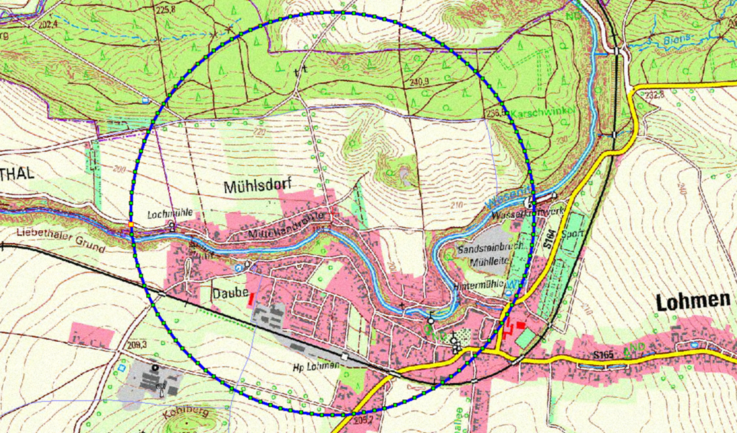 Karte von Lohmen mit eingezeichnetem Sperrbezirk