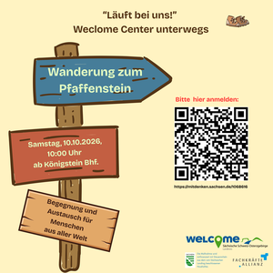 Bild Wegweiser mit Info Wandern auf den Pfaffenstein, 10.10.2026, ab 10:00 Uhr