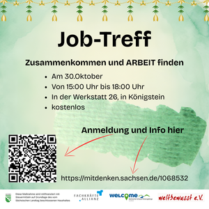 Infokachel zum Job-Treff mit QR-Code