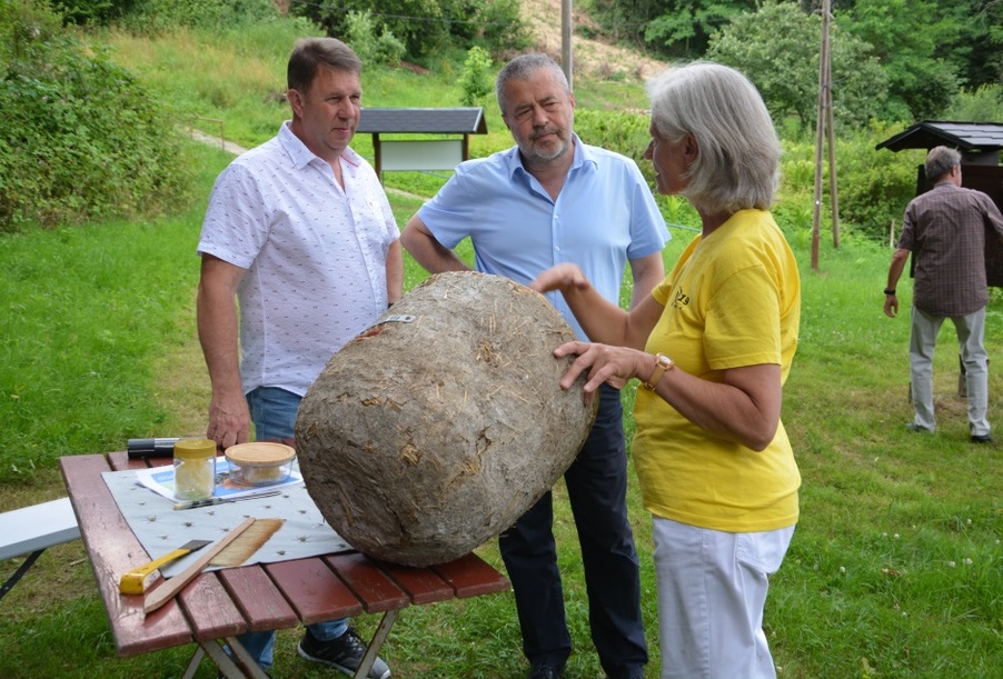 Landrat Michael Geisler am Lehrbienenstand in Wehlen