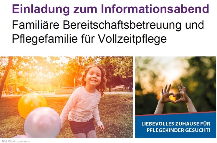 Kind mit Luftballons lädt zum Informationsabend des Pflegekinderdienstes ein