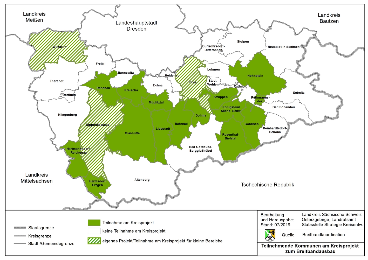 19 der 36 Kommunen im Landkreis beteiligen sich dabei entsprechend eines jeweiligen Stadt- / Gemeinderatsbeschluss am Kreisprojekt