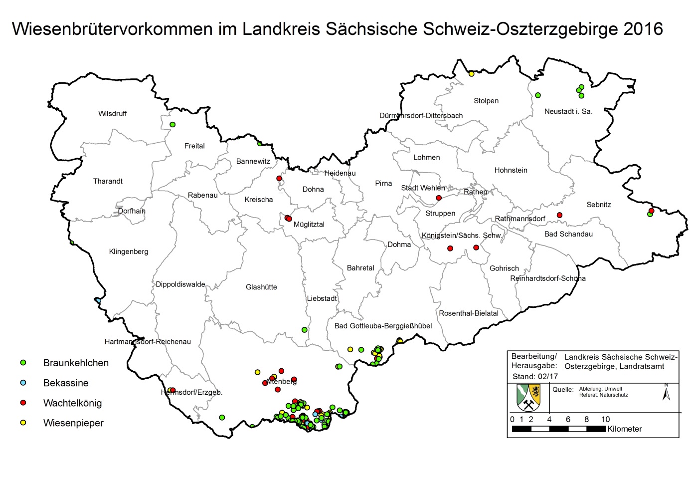 Wiesenbrütervorkommen im Landkreis Sächsische Schweiz-Osterzgebirge 2016