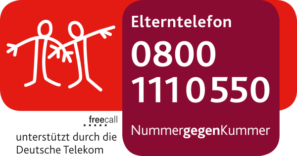 Ein rotes Rechteck mit der Aufschrift Elterntelefon und der Telefonnummer 08001110550 Nummer gegen Kummer